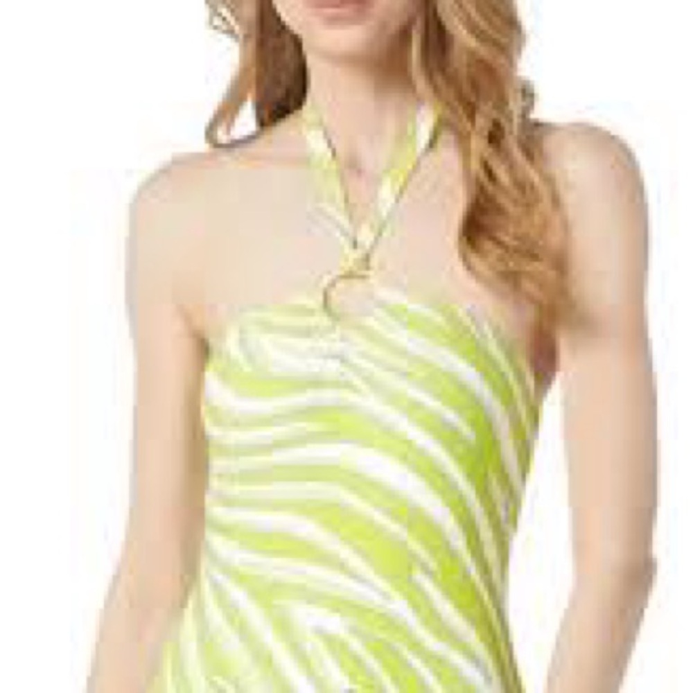 Michael Kors Lime and White Halter Swimsuit Size 8